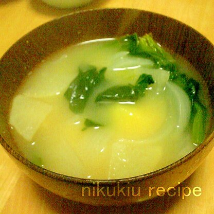 ほうれん草・たまねぎ・大根・じゃがいもの味噌汁